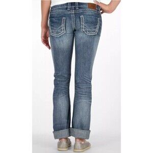 BKE Denim Stella Stretch Low Rise Jeans 29x32 Thick Stitch Distressed Festival